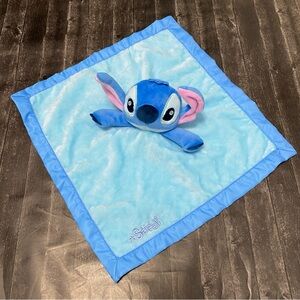 DISNEY STITCH LOVEY SECURITY BLANKET TOY SOFT BABY BLUE SATIN TRIM